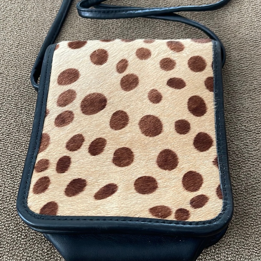 Zippi Leather Animal Print Hair Brown Crossbody Purse Bag (TD)
